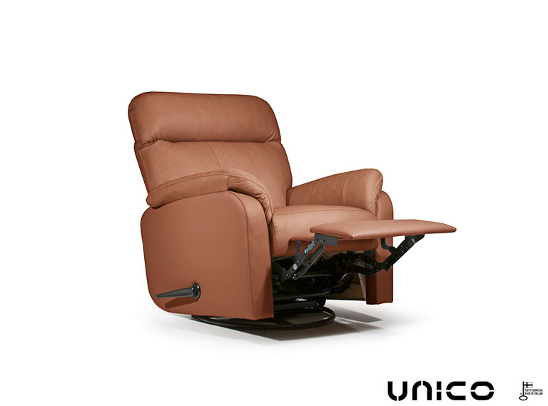 Unico Flamingo recliner-mekanismituoli nahka konjakki auki
